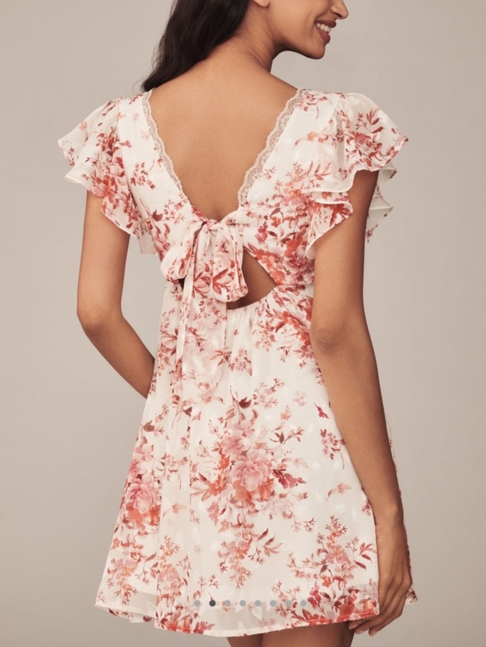 Anthropologie Mini Slip Dress En Elly Lace-Trim Short Sleeve Medium Pink Floral